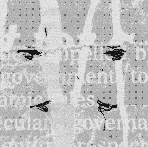 Two women with letters in background